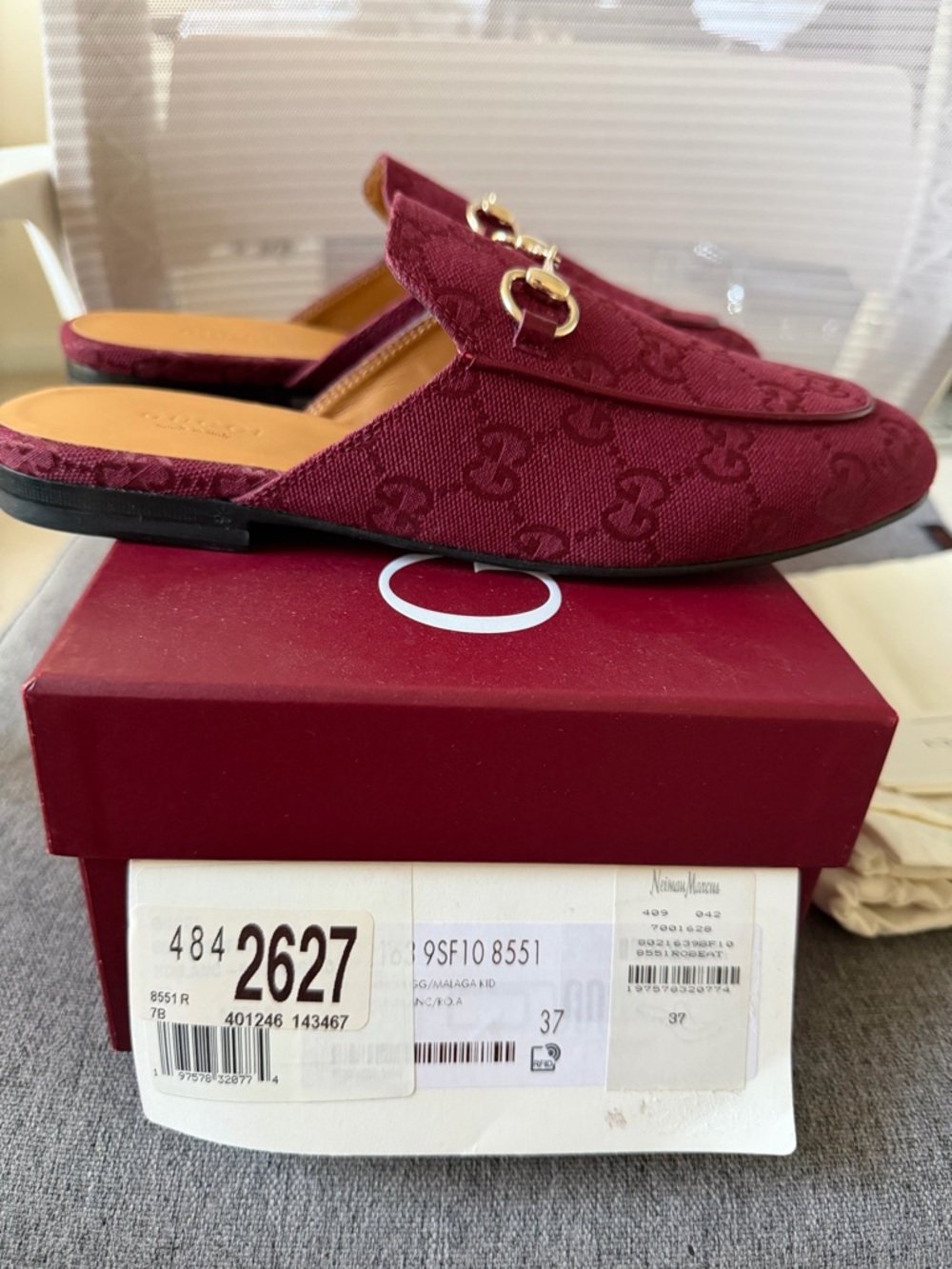 Gucci Burgundy GG Canvas Horsebit Slides Mules in size 7 - Picture 4 of 8